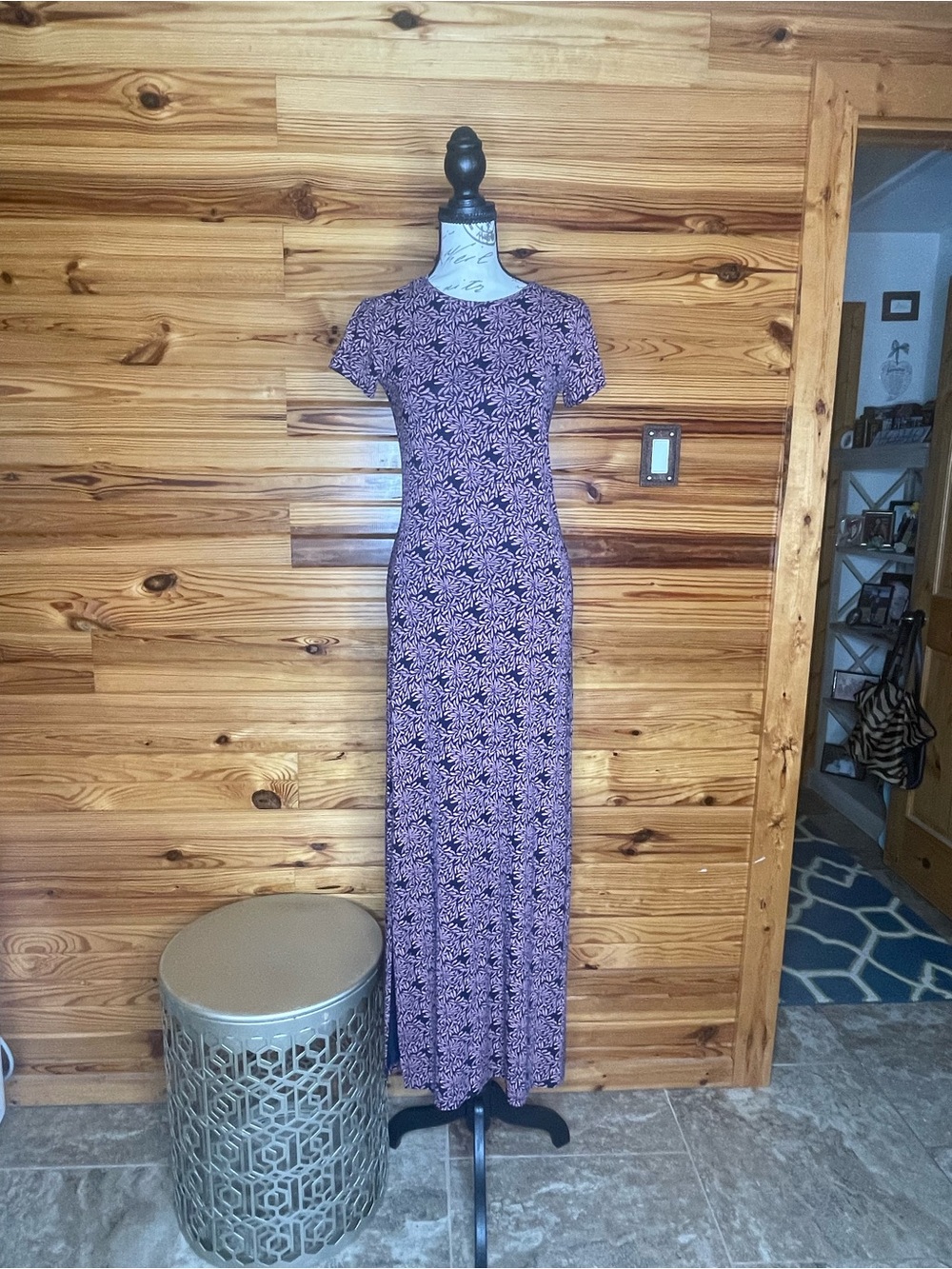 Coolibar Navy Floral Short-Sleeve Maxi Dress SZ XS